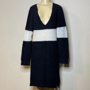 The Avant Black and Ivory Striped Sweater Dress Size M/L